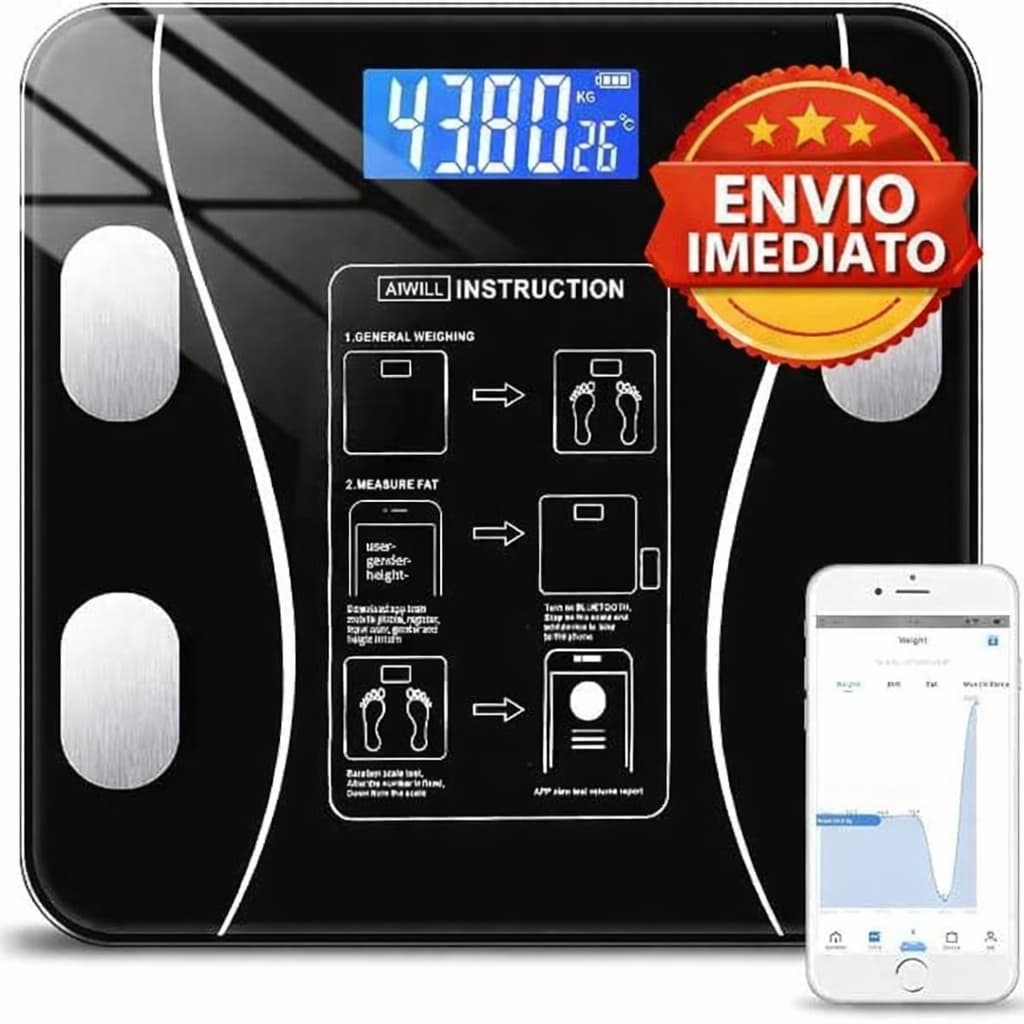 Balança Inteligente Digital Bioimpedância Bluetooth IMC Gordura Corporal App 140kg ANDROID e IOS