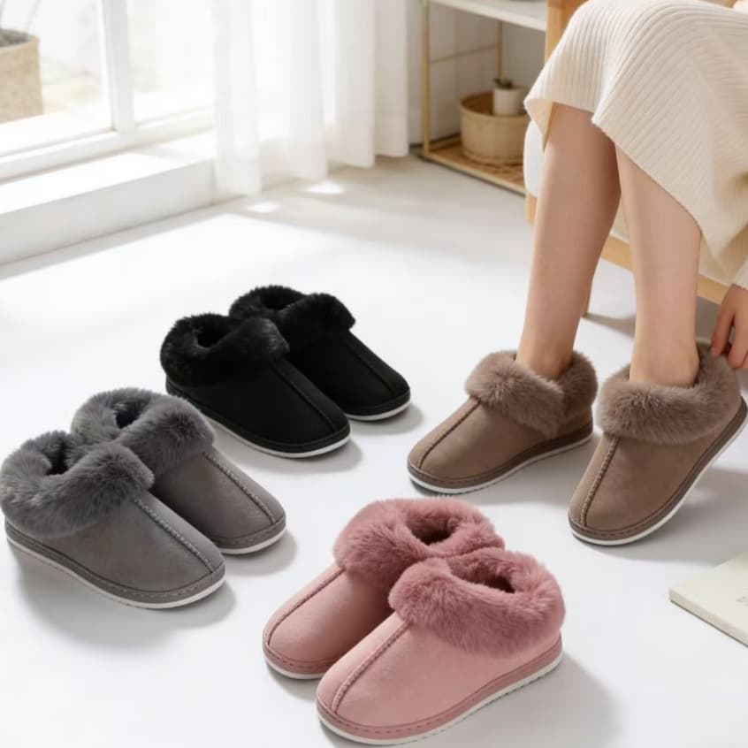 Pantufa Fechada Botinha de Lã Quentinha Confortável Inverno Com Pelinho Antiderrapante