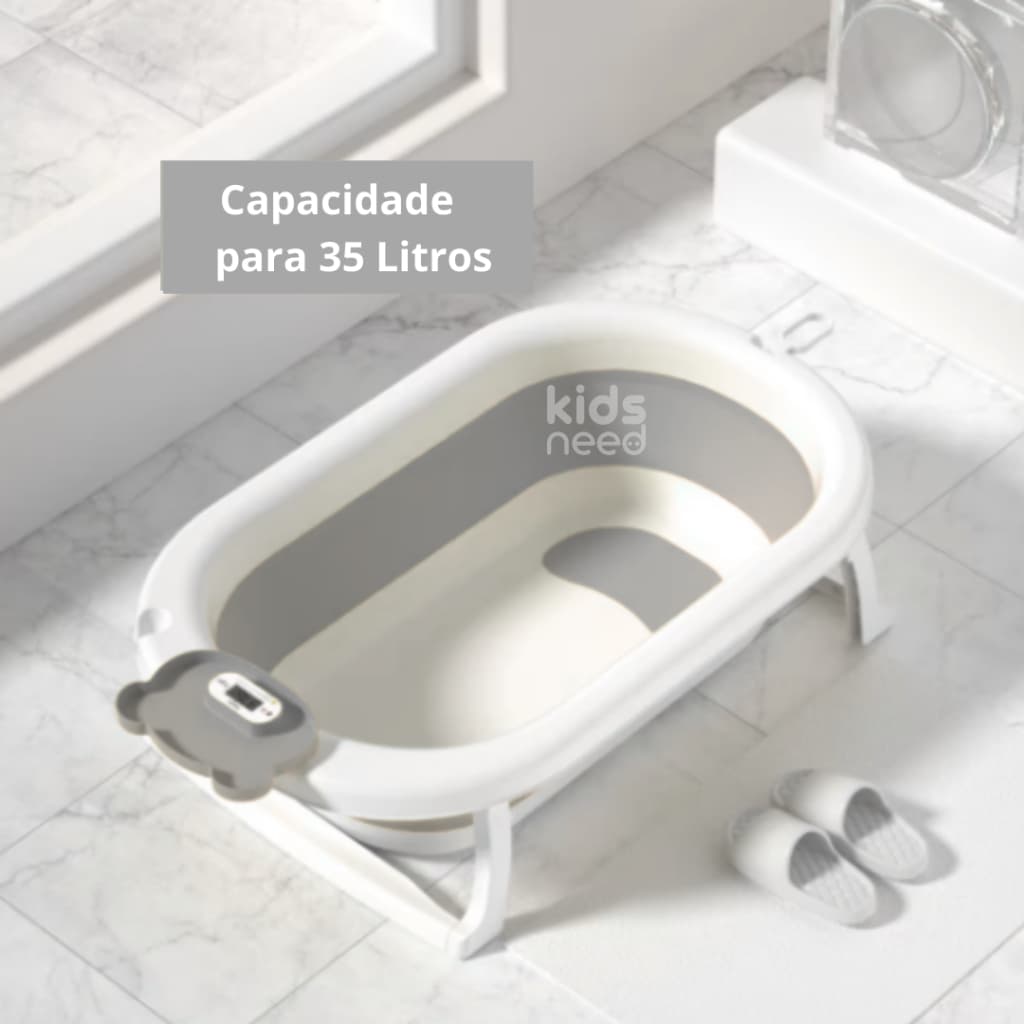 Banheira Infantil 35L Dobrável Com Termómetro Retrátil Porta Sabonete Porta Chuveirinho E Alça