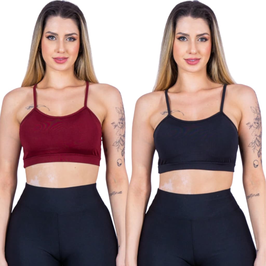 Kit 2 Top Academia Feminino Leg Suplex Alça Fina Sem Bojo Caminhada