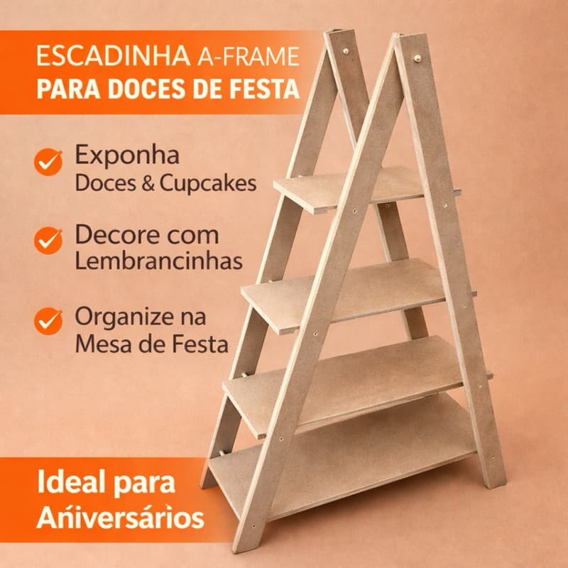 Escada Decorativa MDF 4 Andares Provençal Festa Eventos Doce Lembrancinha Casamento Suporte Kit