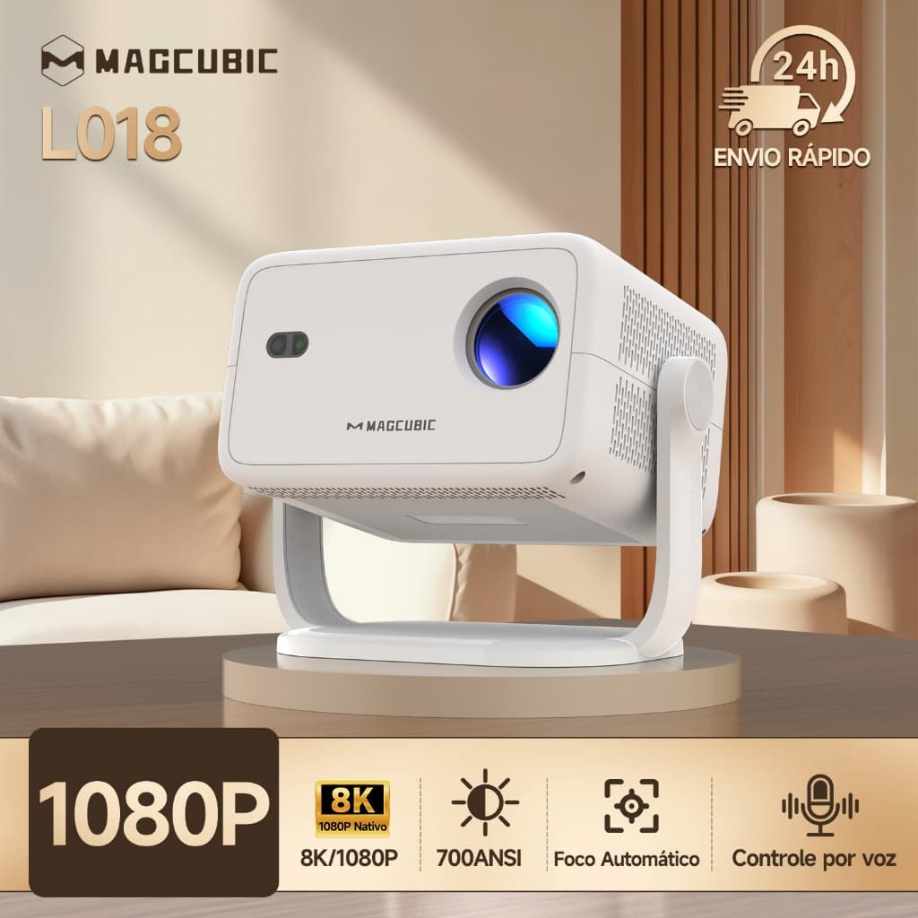 Magcubic Projetor L018 700 ANSI Foco Nativo 1080P Full HD Automático Evita Obstáculos WiFi 6 BT5.4 Bivolt