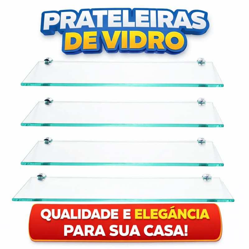 KIT 5 PRATELEIRAS/ BANCADAS DE VIDRO INQUEBRAVEL 50X10CM COM KIT FIXAÇÃO