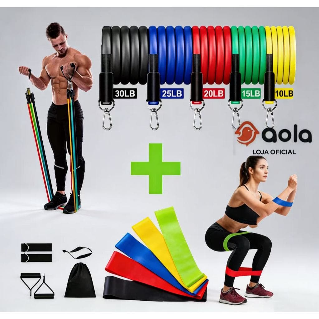 Kit 11 Elásticos Extensores 5 Mini Bands Treino Funcional e Musculação Resistência