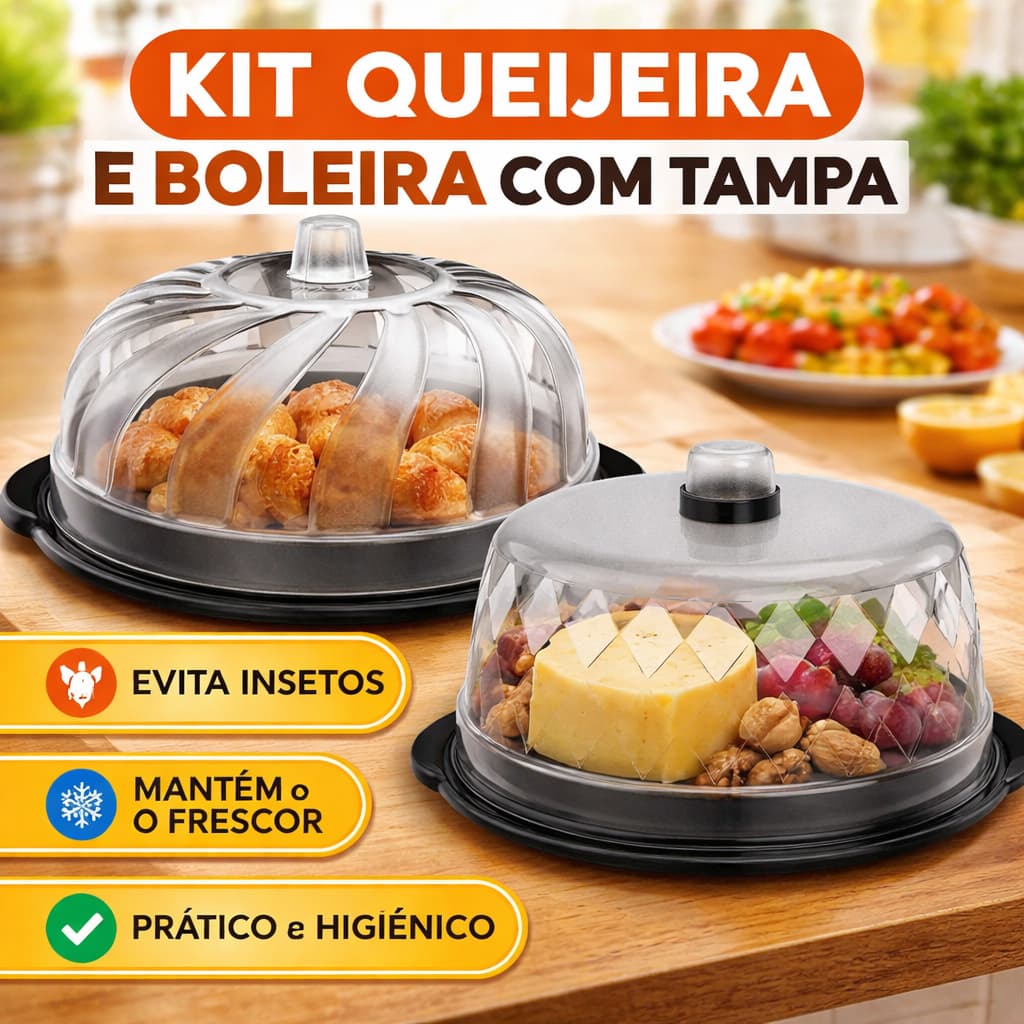 Kit Boleira e Queijeira Grande com Tampa Protetora Transparente | Ideal para Café da Manhã