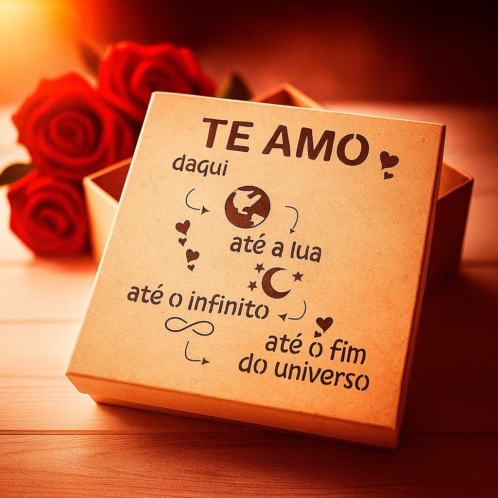 Caixa Decorada a Laser Te amo Daqui até a Lua Presente Criativo em MDF 15x15x5