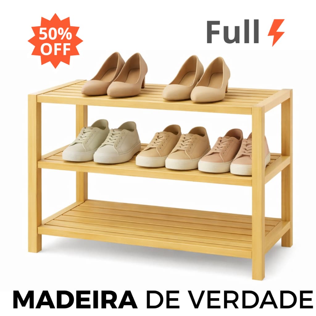 Sapateira Casal 3 Prateleiras Madeira 9 Pares Calçados Sapatos Tênis Quarto ClosetOK