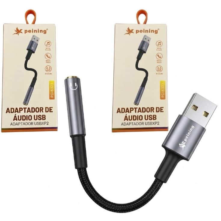 Kit 2 Placa de Som Adaptador de Áudio USB X P2 3.5 - AUX P2 3.5MM Fone Microfone Pc Notebook