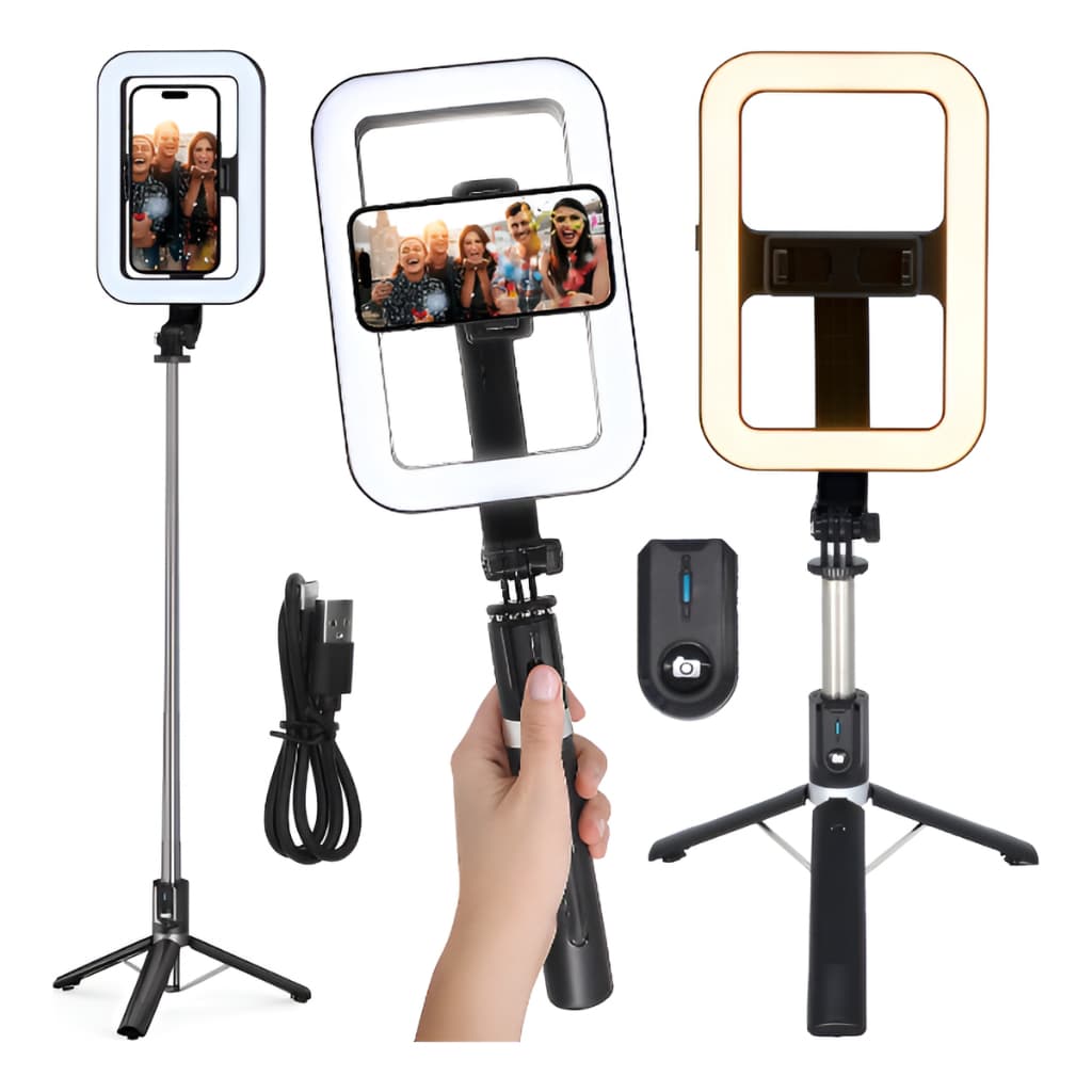 Ring Light Luminária Led Pau de Selfie Com Tripé Até 1,38 M e Suporte De Celular Controle Wireless