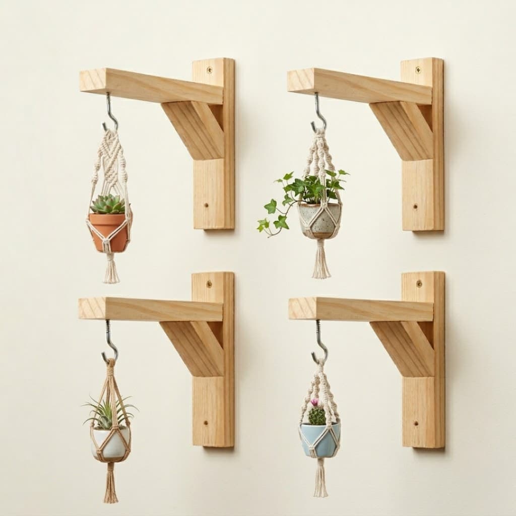 Kit 4 Mão Francesa de Madeira Pinus + Buchas e Parafusos 20x20