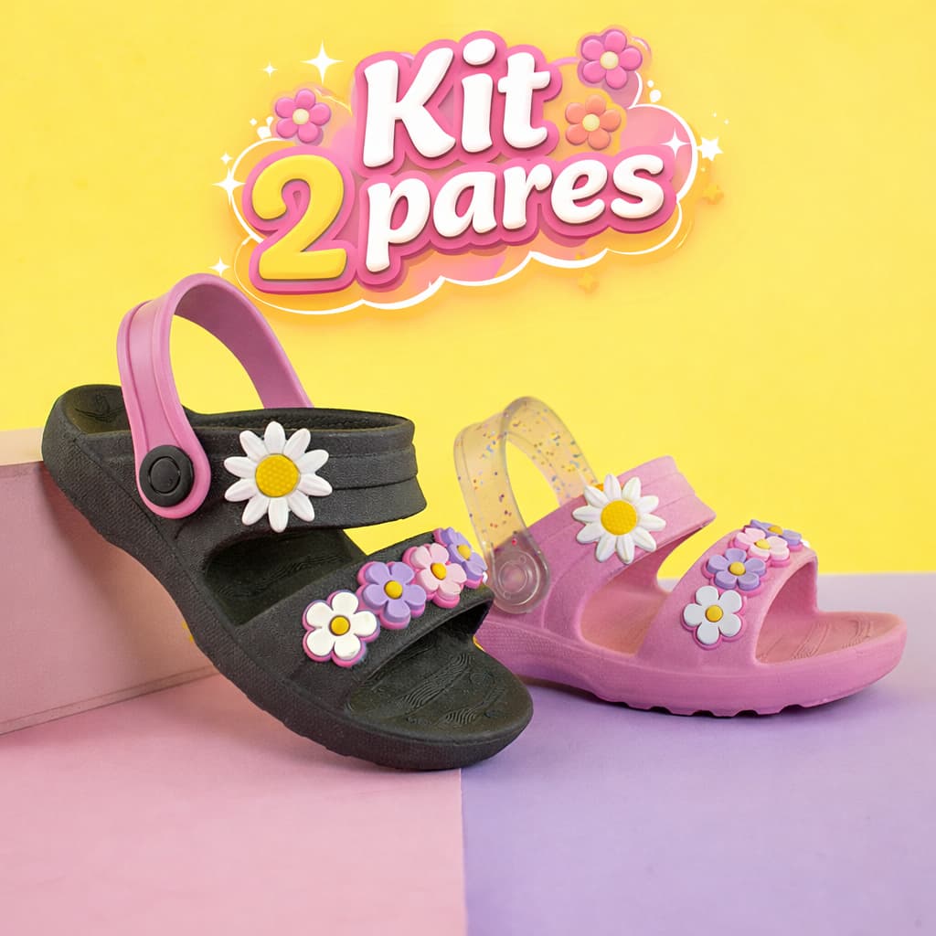 Kit 2 Pares Sandália Pandu Infantil Menina Conforto Antiderrapante Dia a Dia