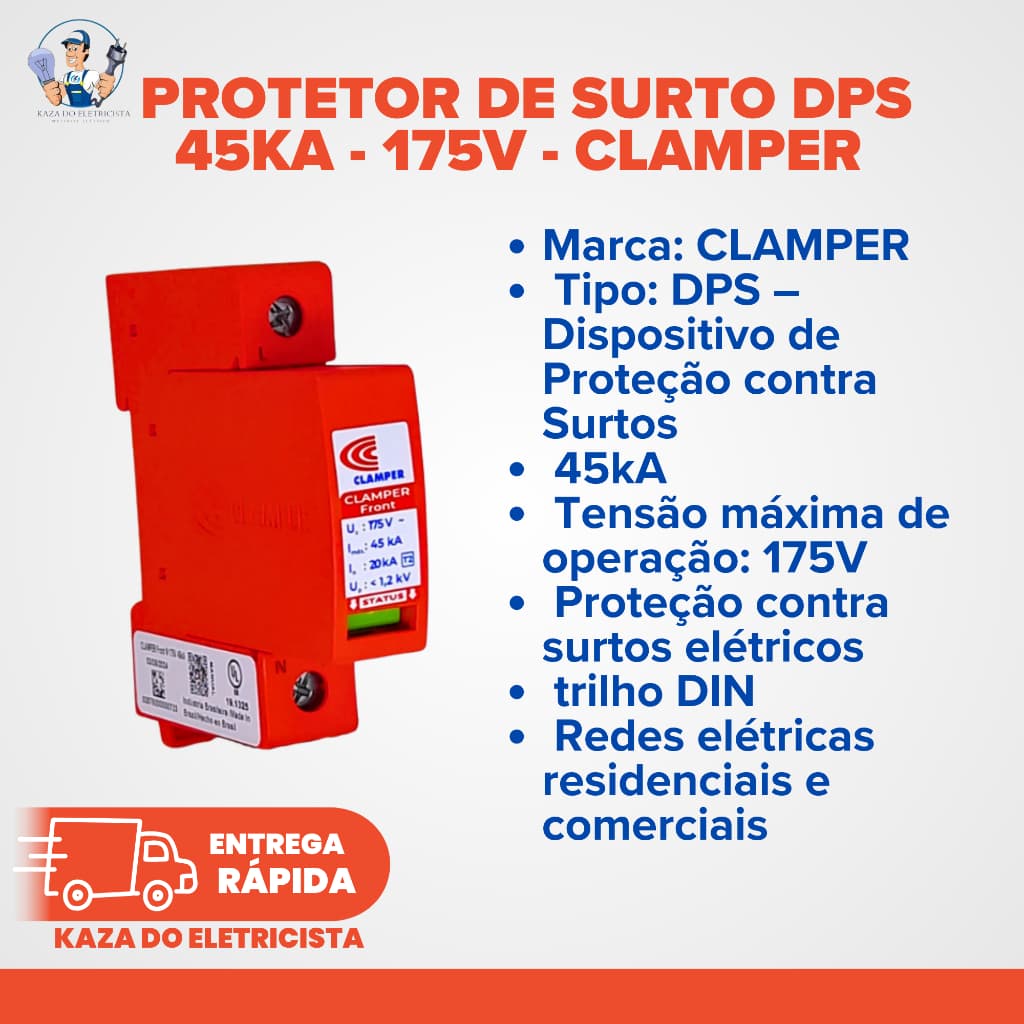DPS Clamper 175V 45kA – Protetor Contra Surtos Elétricos