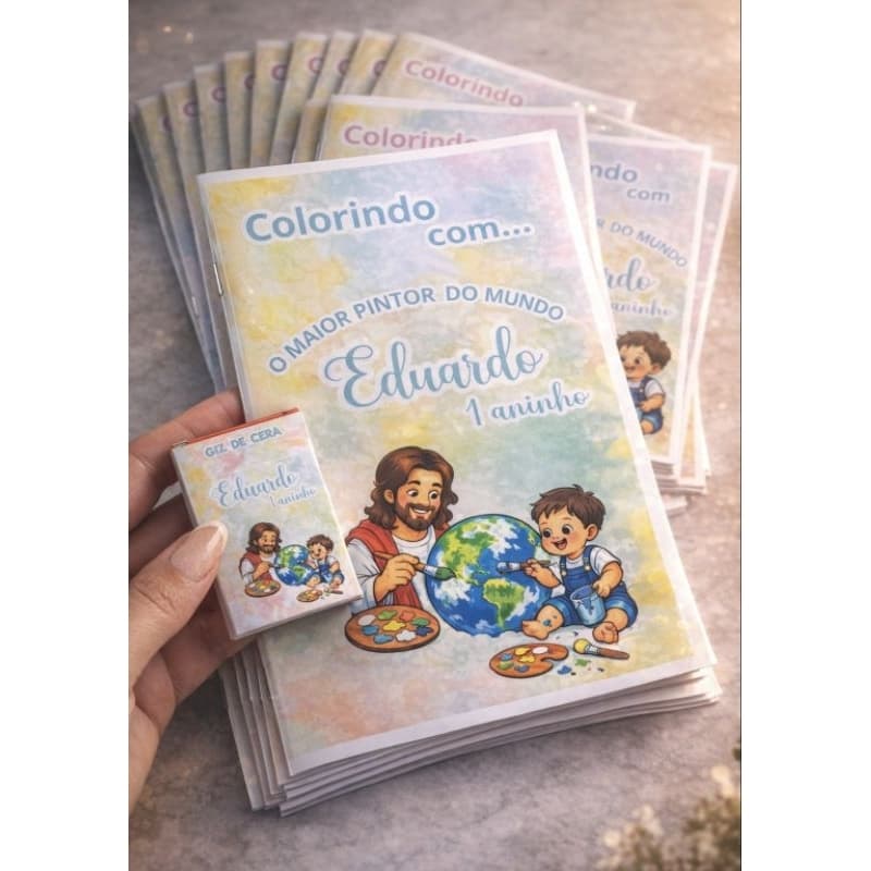 Lembrancinha livrinho para colorir Personalizado o maior pintor do mundo + caixa giz de cera (fazemos todos os temas)