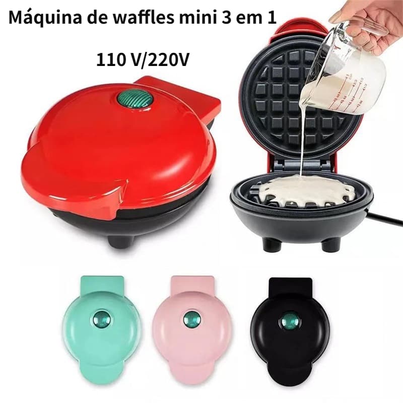 Mini máquina de waffles 3 em 1 para cozinha Máquina portátil para pequeno-almoço