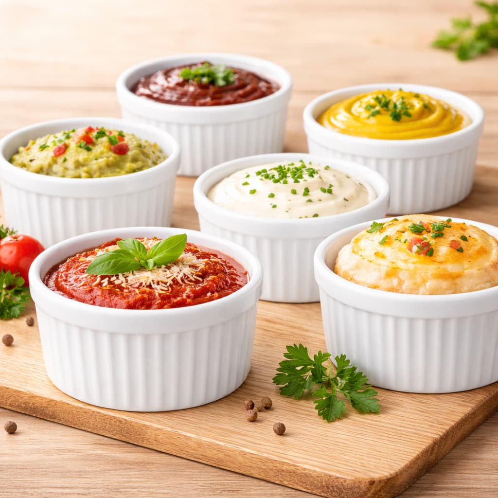 Kit 6 Ramequim Porcelana para Suflê, creme Brûlée, Forno e Air Fryer Molheira Primeira linha