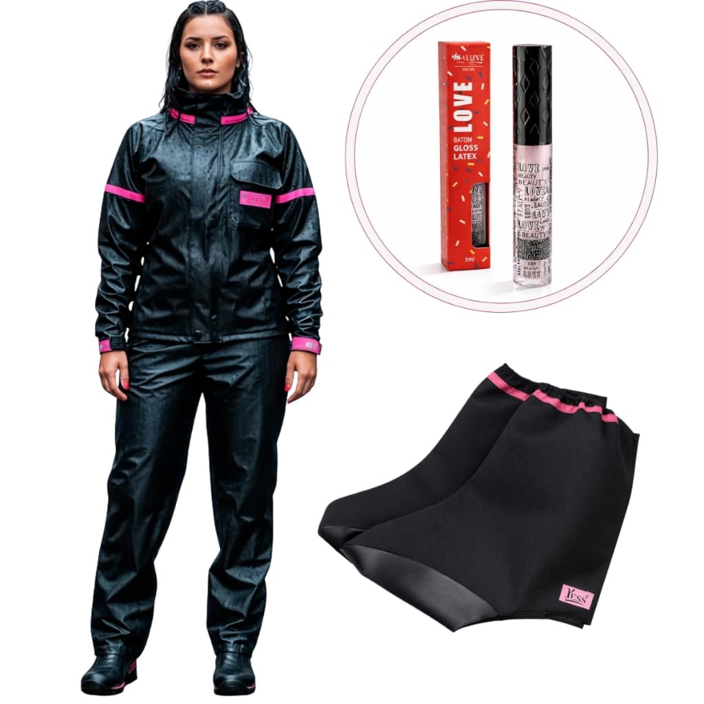 Capa De Chuva Feminina Motoqueira Linda Galocha pvc Impermeável gloss max love brinde especial