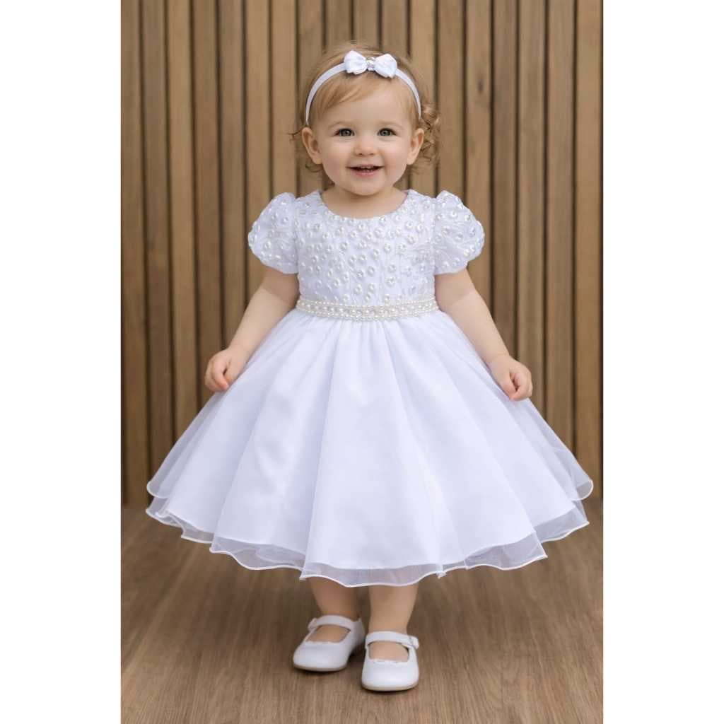 vestido bebe infantil branco batizado festa casamento daminha