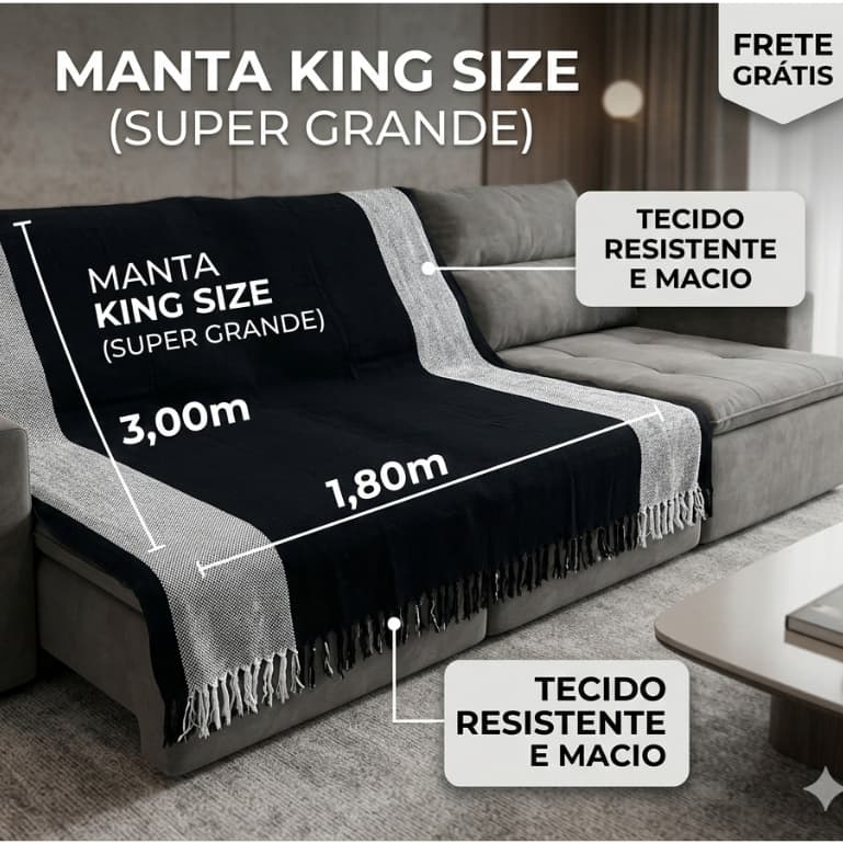 Manta King  3,00M x 1,80M Sofá Grande Grossa Decoração Sala Protetora Decorativa Colcha Coberta