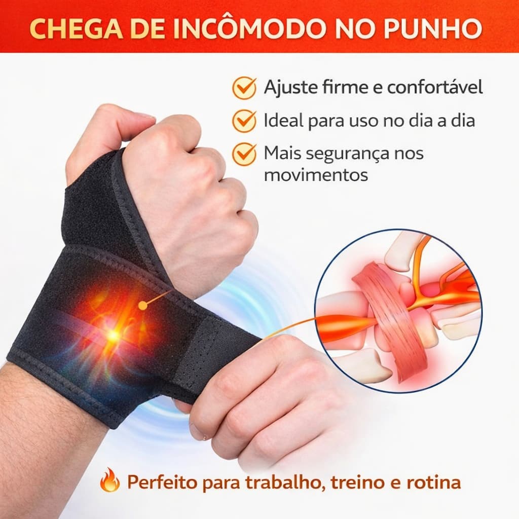 Munhequeira Ajustável Compressão Ergonômica Bilateral Conforto Para Pulso