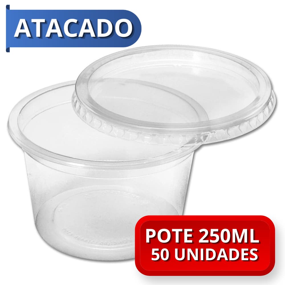 Pote para Bolo Redondo 250ml Potinho Atacado 50un Freezer e Microondas Descartavel com Tampa