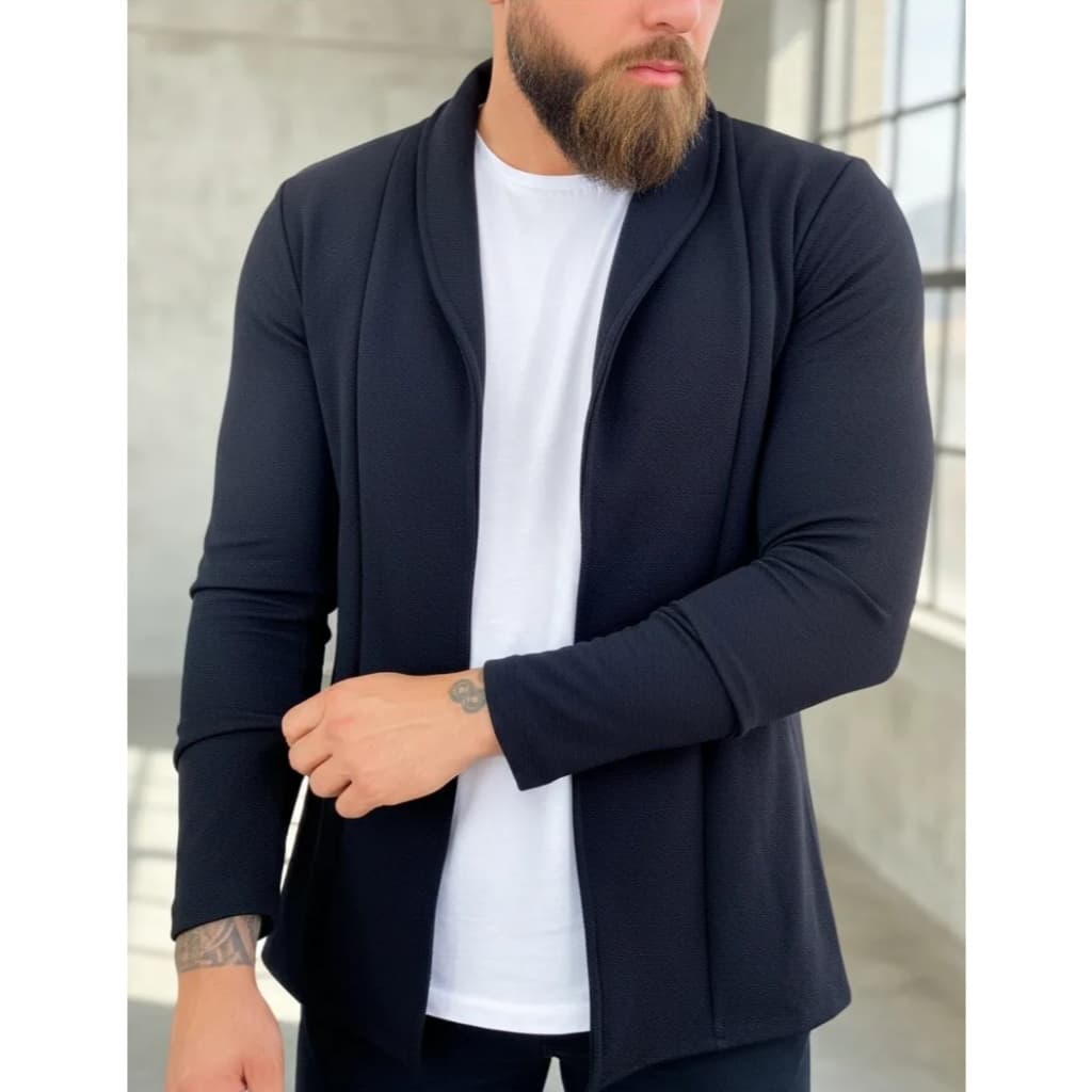 Cardigan Blazer Comprido Longo Masculino Casaco Manga Longa