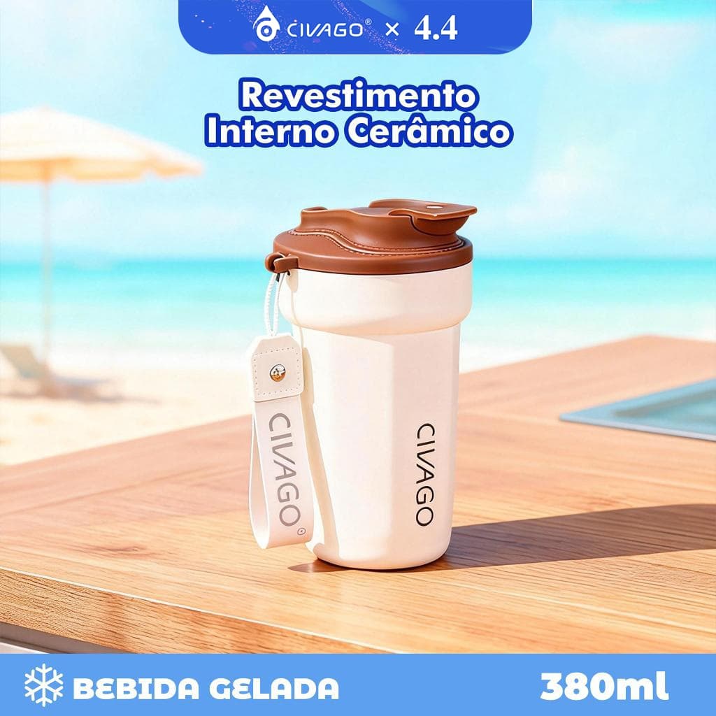 CIVAGO Copo Térmico 380ml inox Portátil com Revestimento Interior Cerâmica Quente/Frio Antivazamento