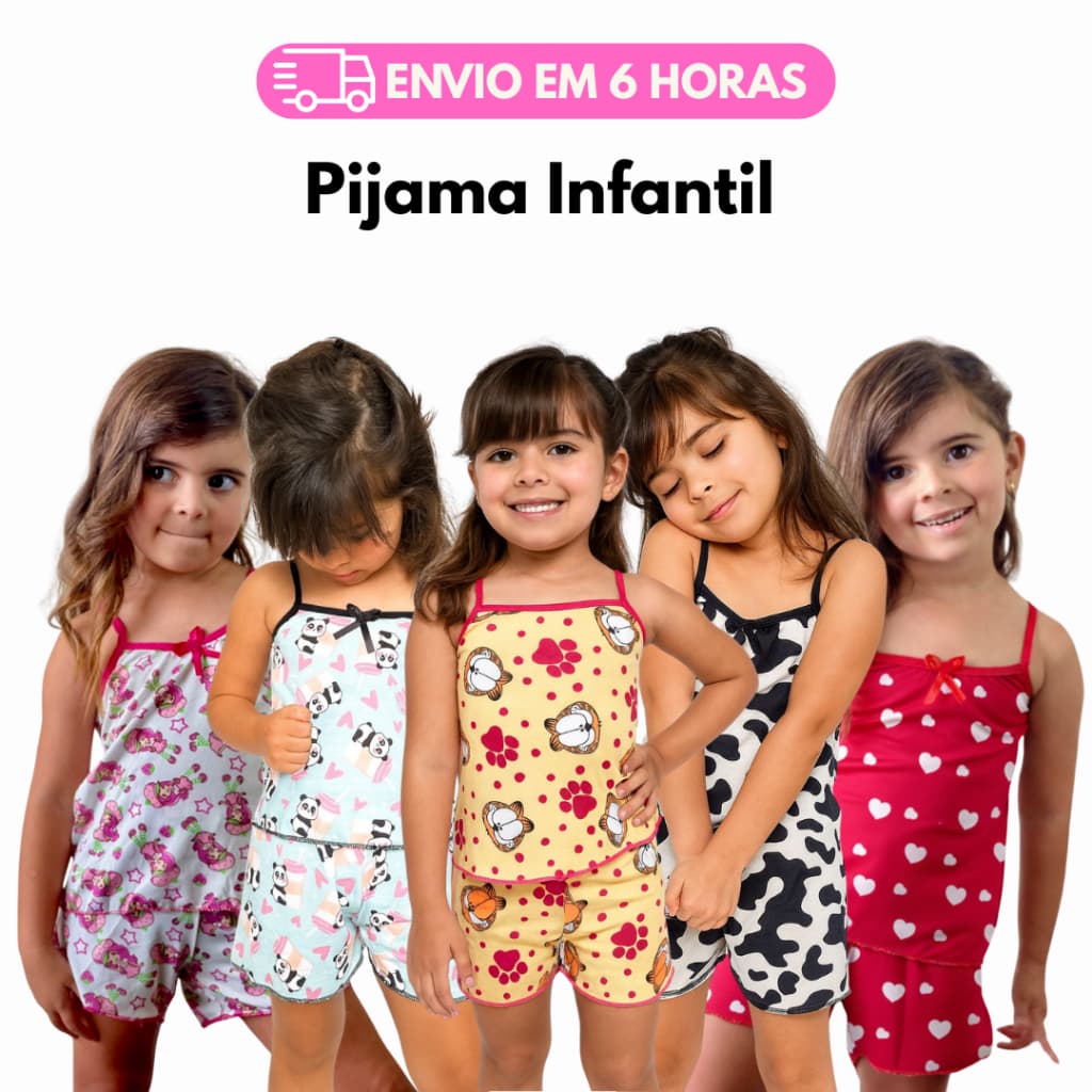 Kit 5 Pijamas Infantil Short Doll Conjunto Micro Roupa de Dormir Blusa Feminina Infantil Confortavel