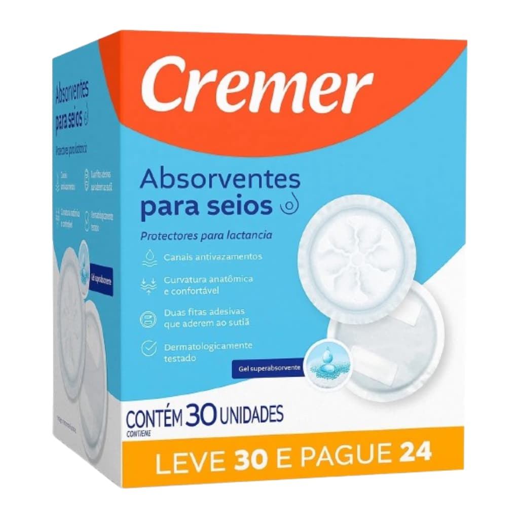 Absorvente Para Seios Cremer Toque Suave Leve 30 Pague 24