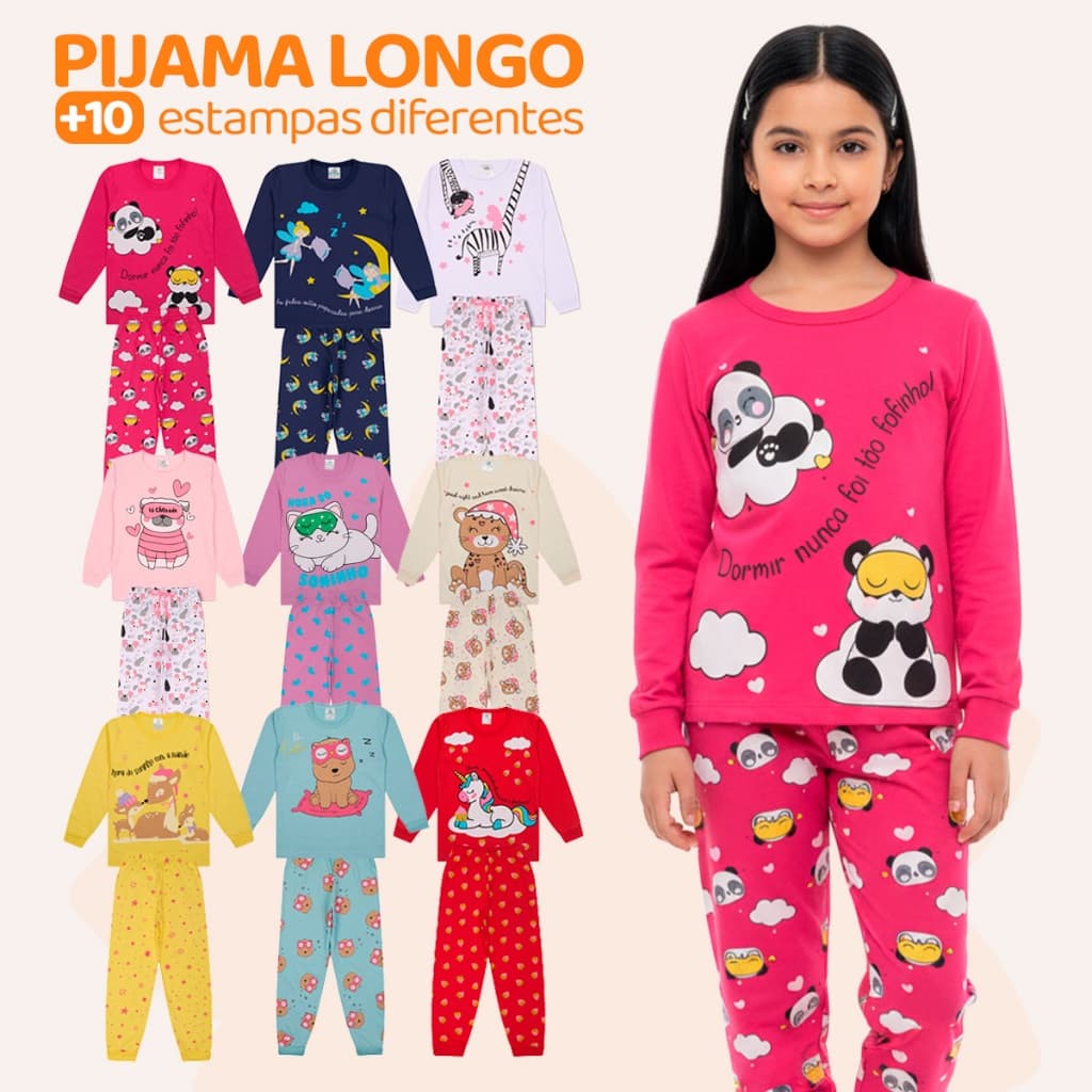 Kit Sortido 2, 6 ou 10 Peças Pijama Infantil Menina Manga Comprida De Inverno Feminino Roupa de Dormir Algodão