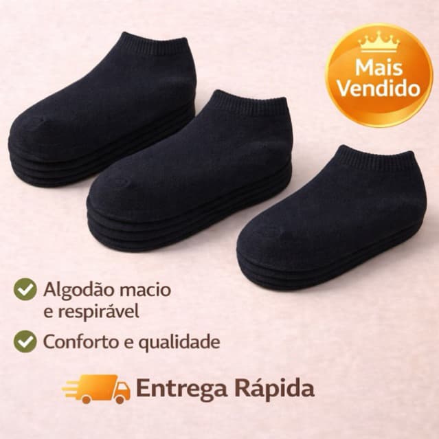 Kit 3 A 12 Pares De Meias Infantil Pretas ALGODÃO