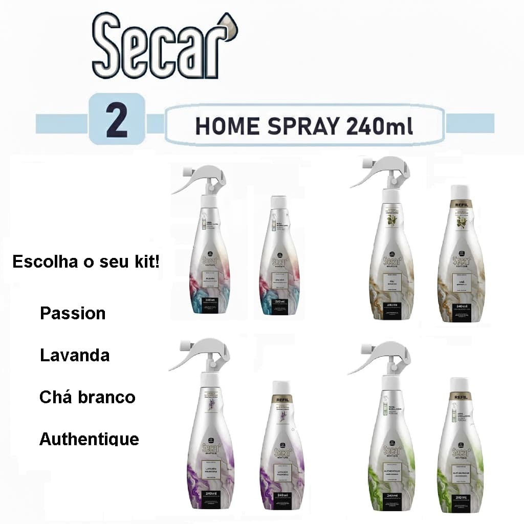 KIT 2 Home Spray Aromatizador Secar 240ml