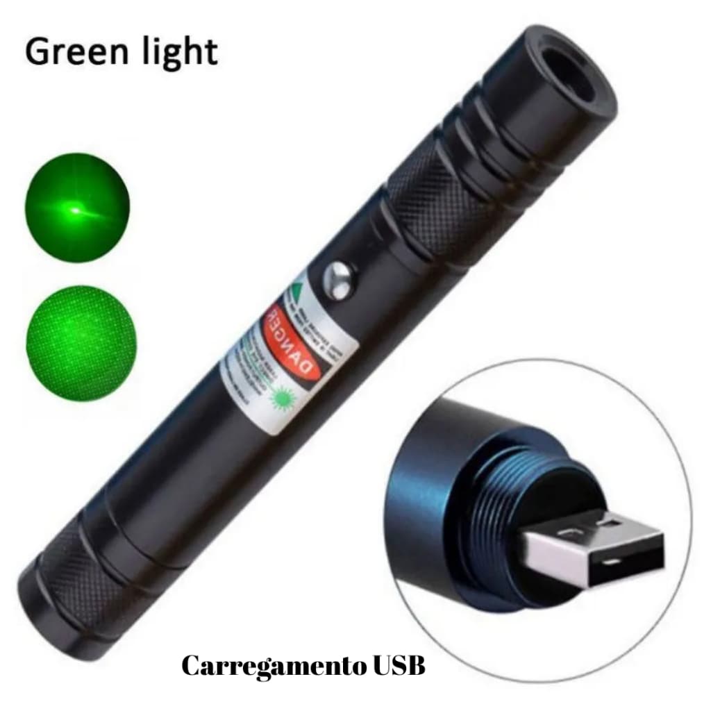 Laser Verde/Vermelho de Alta Potência: Caneta Pointer Recarregável com Chave de Segurança – Feixe Visível e Prático
