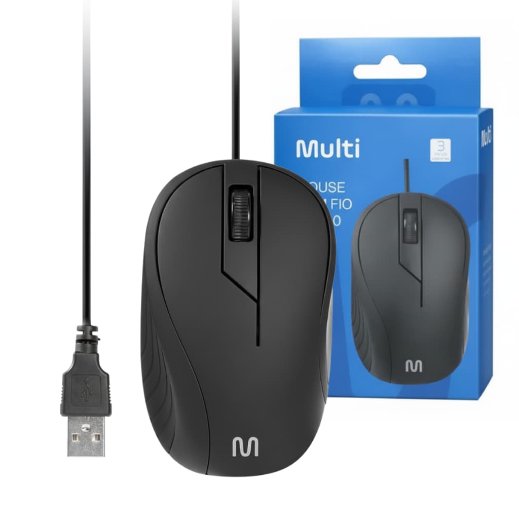 Mouse Emborrachado Preto com Fio Usb Multilaser - MO222