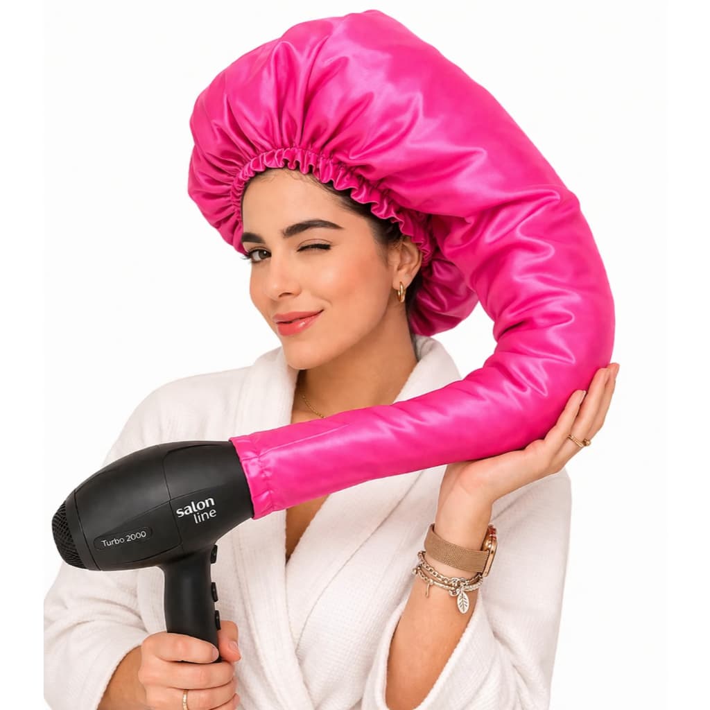 Touca Difusora Cetim Brilhante Mulher Modelo Ajustável Cabelo Secador Presente