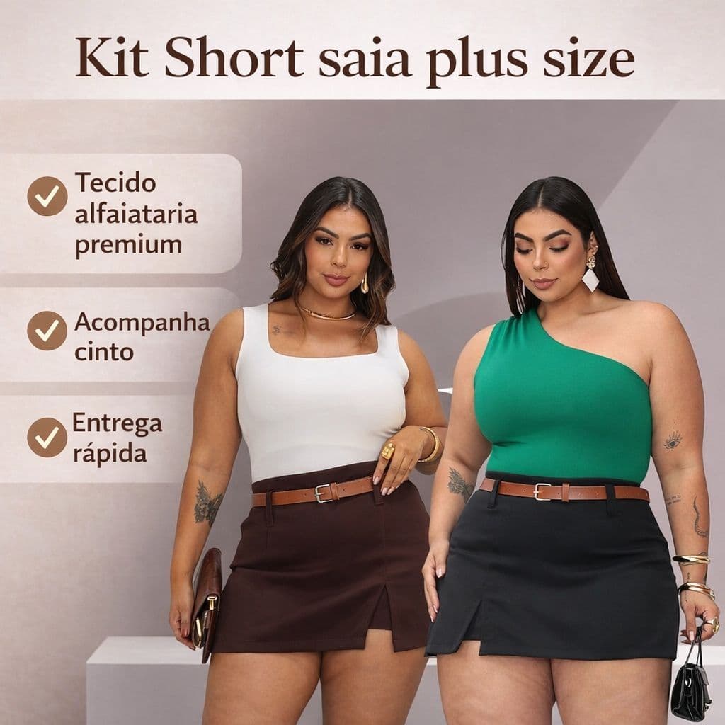 KIT SHORT SAIA ALFAIATARIA KIT COM 2 | COM CINTO | NÃO TRANSPARENTE | ÓTIMO CAIMENTO | VESTE G1 • G2 • G3