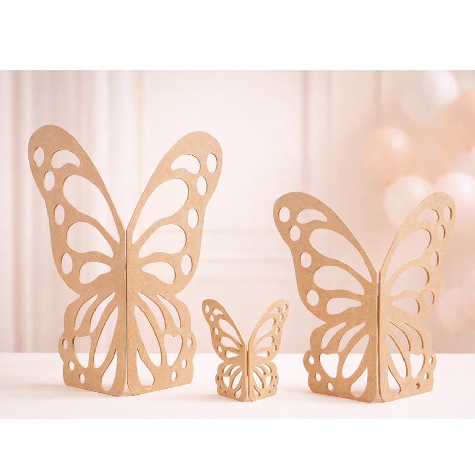 Kit 3 Painel Borboleta 90cm 70cm 30cm Em MDF Cru Com Dobradiça Decoração De Festa - 3pç Envio Imediato