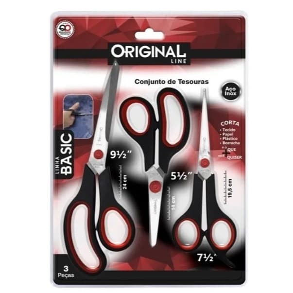 Kit 3 Tesouras Multiuso Aço Inox Resistente Corte Preciso