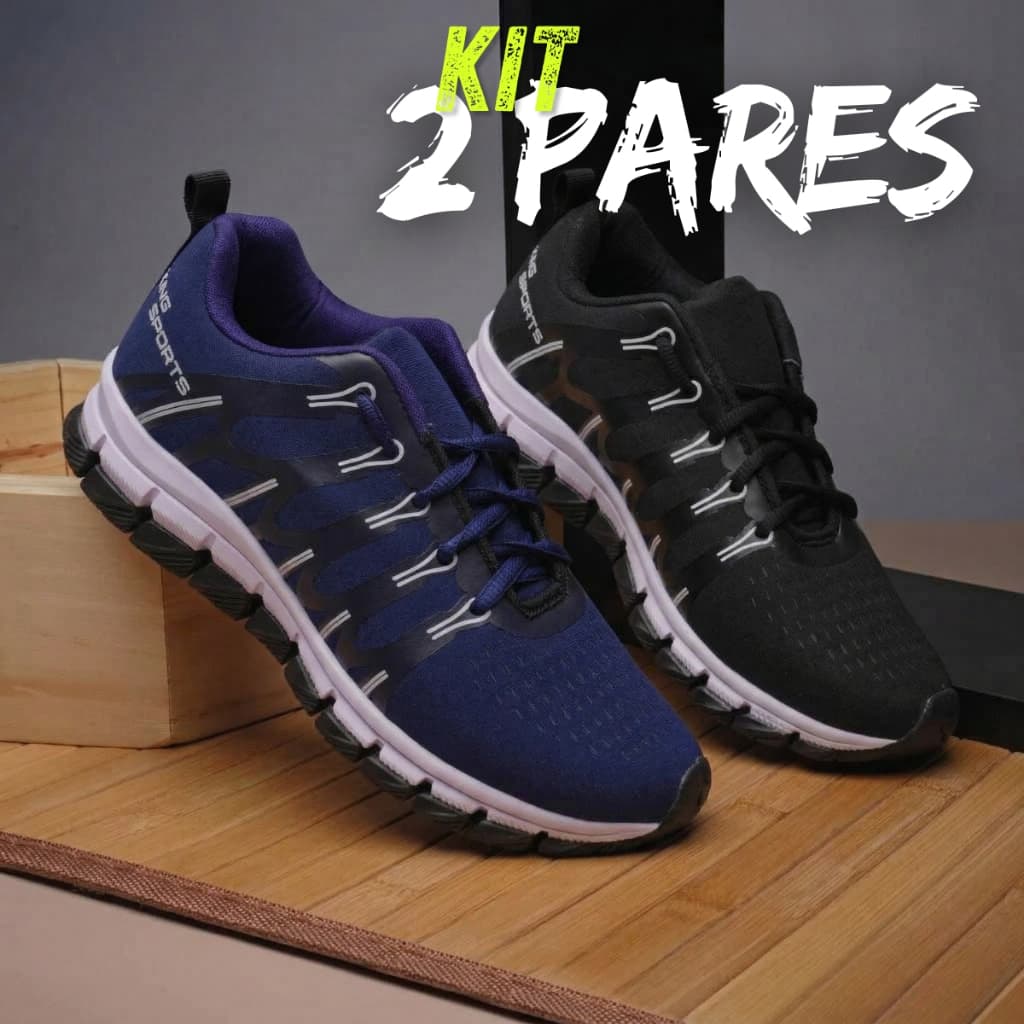 Kit 2 Pares Tênis Masculino Esportivo Confortável Para Treinos e Corrida 38 a 43 Envio Rápido