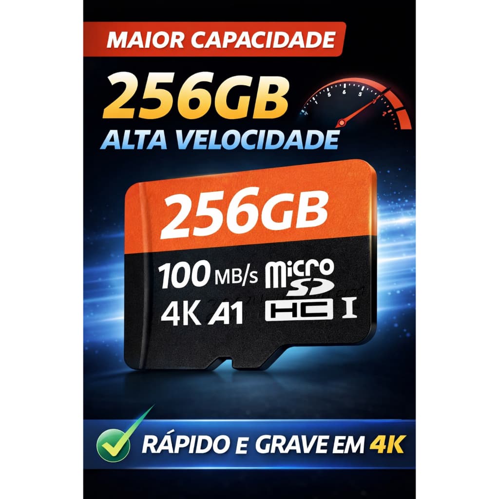 Cartão de Memória Micro Sd 256Gb 100mb/s Para Câmeras Wi-fi Nintendo Switch Drone Gopro Celular Tablet classe 10 Full HD