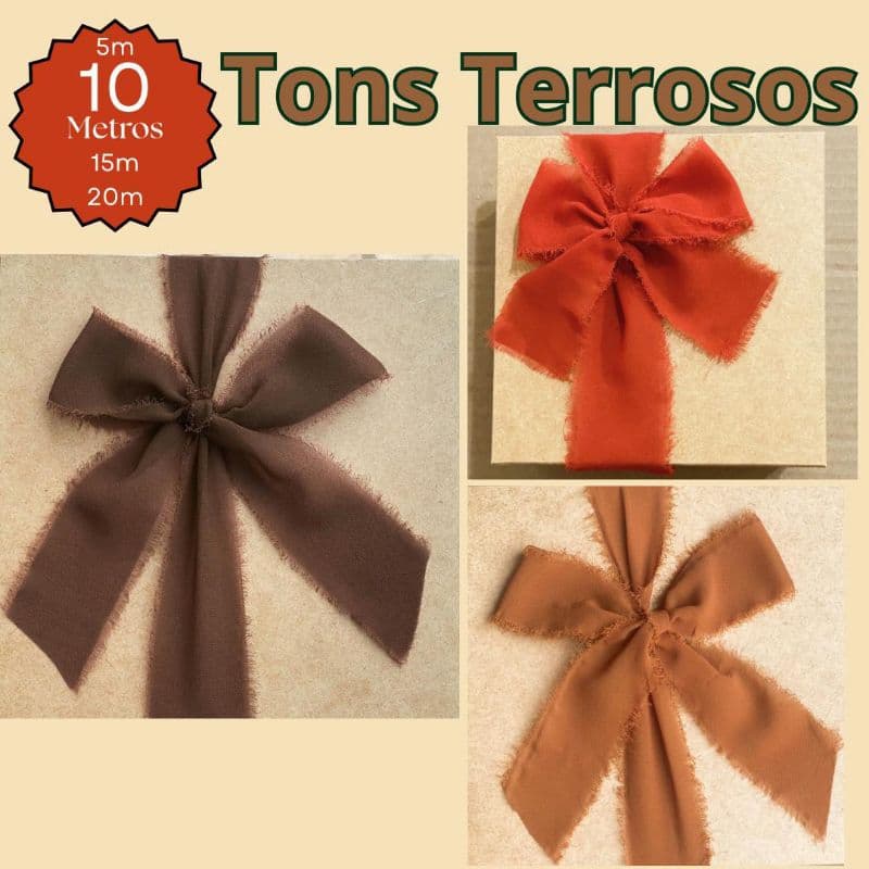 10m Fita Chiffon Marrom/Terracota Artesanal Rústica Desfiada para casamentos, caixas padrinhos
