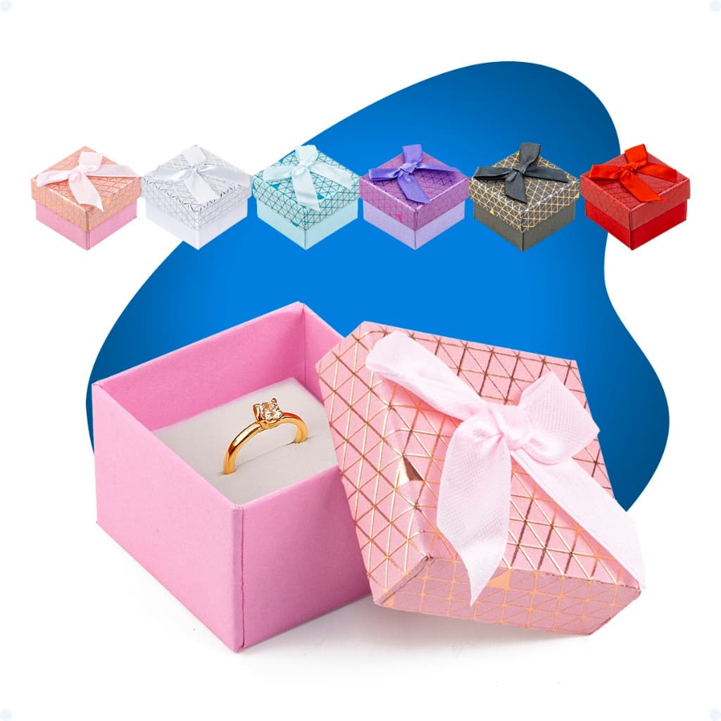 Mini Caixinha Com Lacinho Cetim De Presente Porta Joia Bijuteria Fundo Acolchoado Brinco Anel