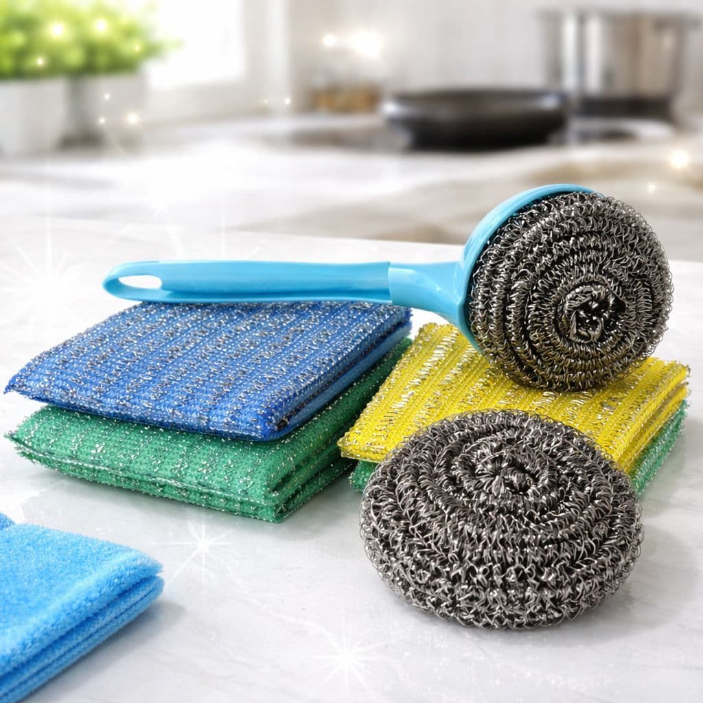 Kit Esponja de Aço e Multiuso para Limpeza Pesada –7 Peças– Remove Gordura Panela |6102| Lançamento