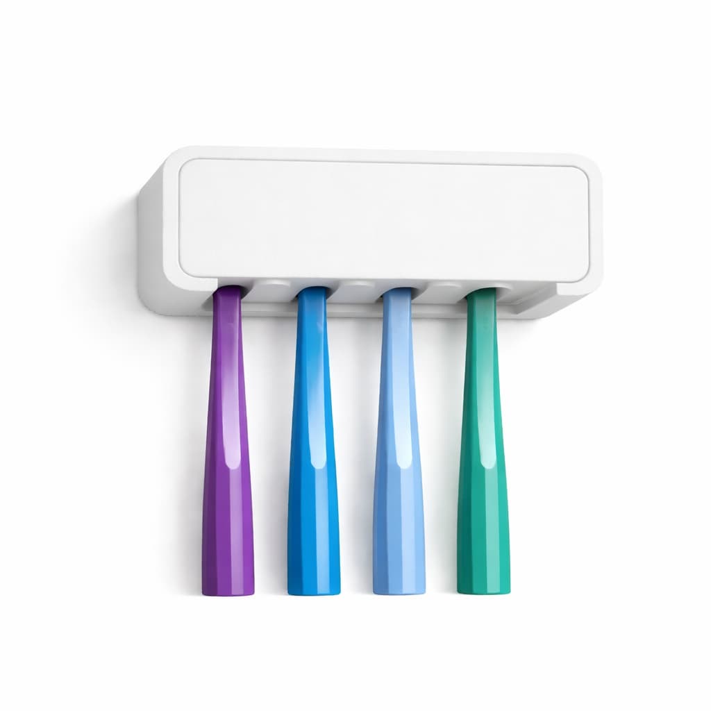 Porta Escovas de Dente Parede – Fixação Sem Furo – Suporte Para até 4 Escovas + Fita Dupla Face Fort
