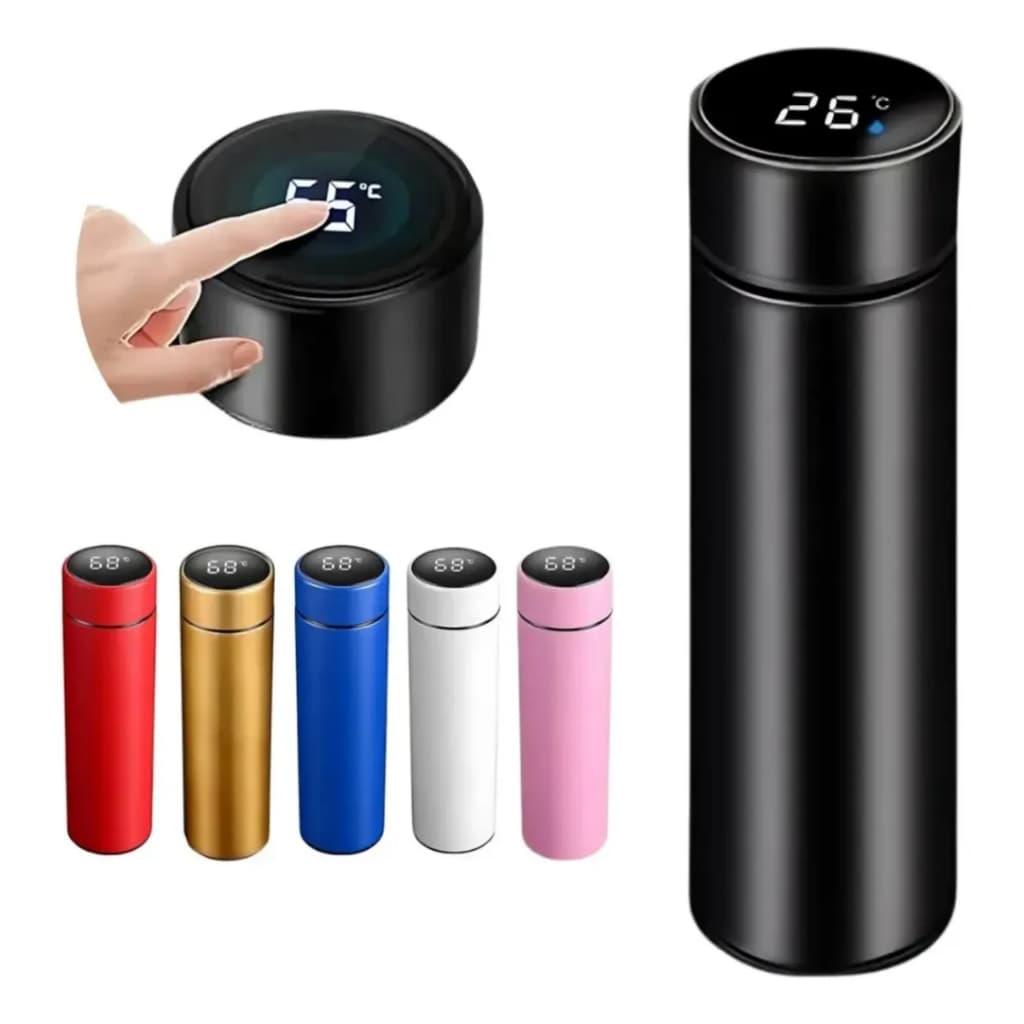 Garrafa Térmica 400ml Aço Inox com Termômetro Display Digital LED Quente e Frio