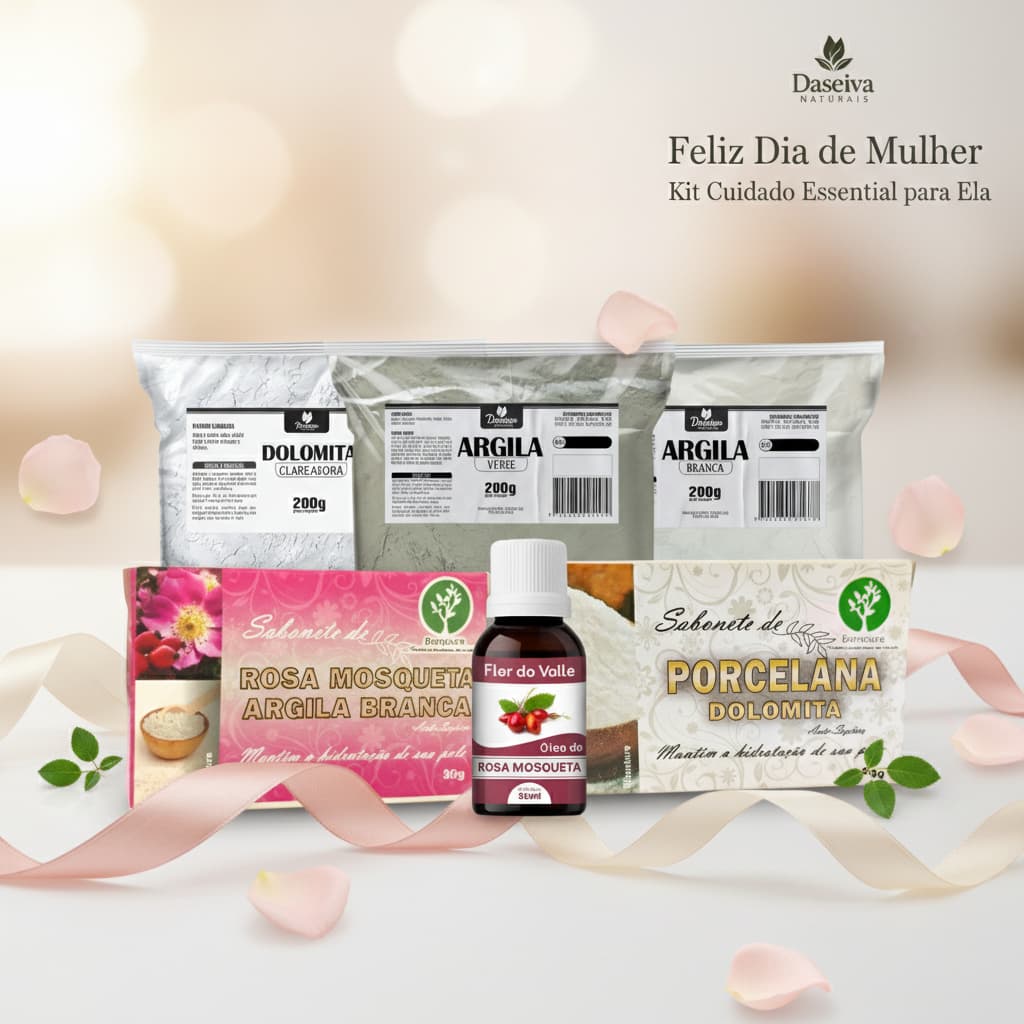 Skincare natural facial da Mulher Dolomita Argila Branca e Verde 200g Óleo Vegetal Rosa Mosqueta Rubiginosa  e Sabonetes