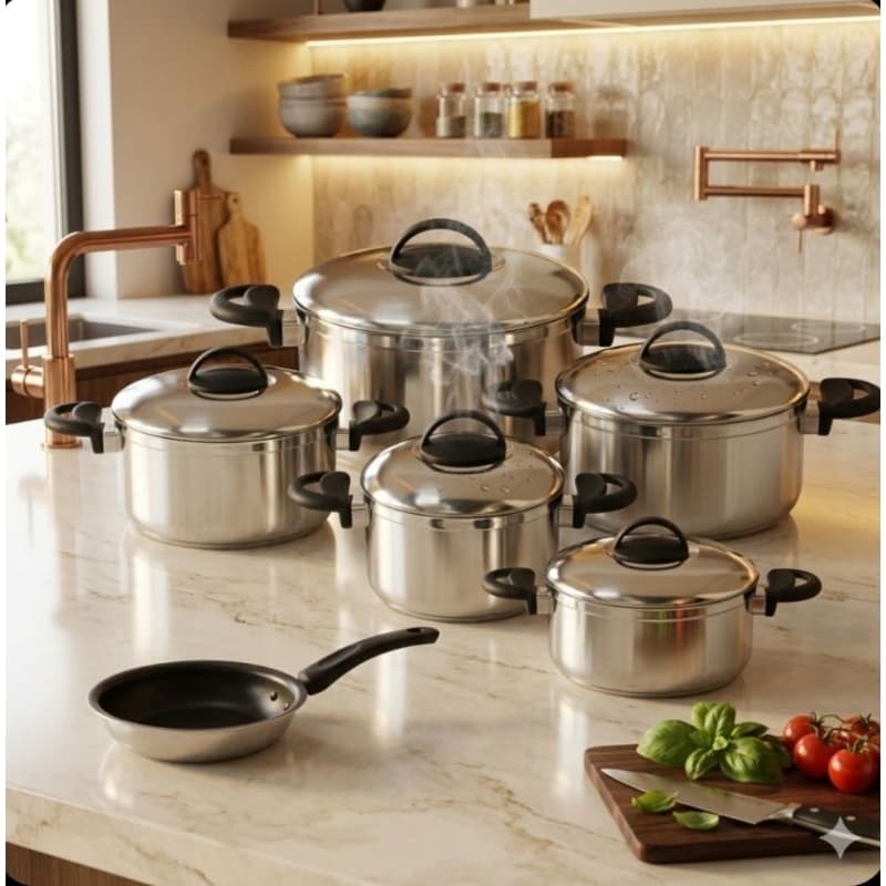 Jogo de Panelas 6 Peças Alumínio Polida Grossa 1,8mm + BARATO  5 Caçarola Panela  Grande frig nº12 antiaderente 1 ovo