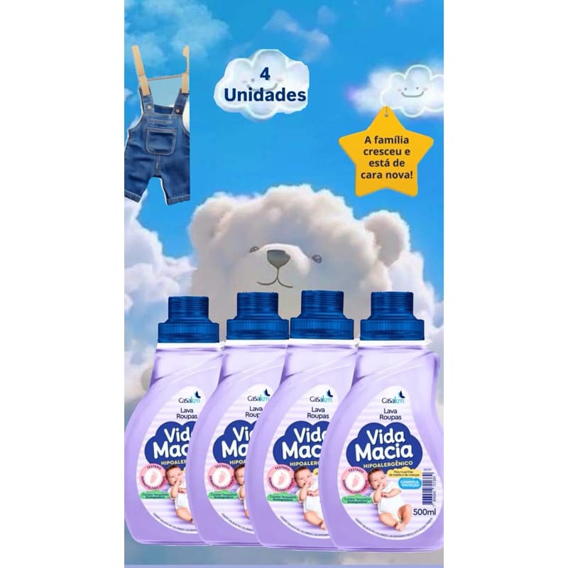 4 Unidades Lava Roupa Vida Macia Glicerina & Amêndoas 500ml