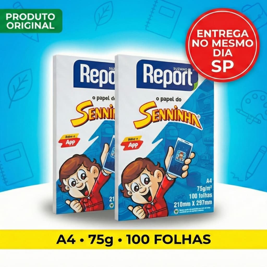 Papel Sulfite A4 com 100 Folhas Kit 2 Pacotes Seninha Report Branco Escolar Resma Desenhar Pintar