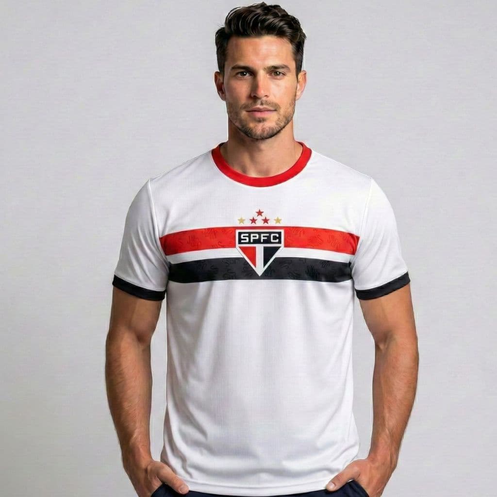 Camisa São Paulo Masculina Branca Stencil Original Braziline