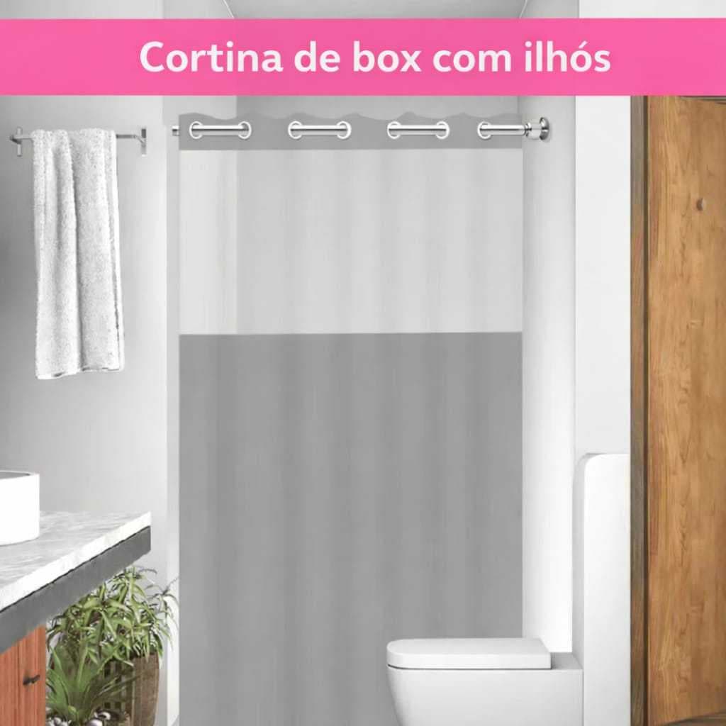 Cortina Para Box Banheiro Com Ilhós 100% PVC Cinza